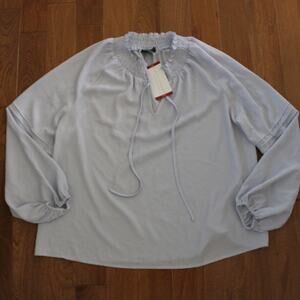 NWT Sanctuary Long Sleeve Peasant Boho Top Blouse Light Blue Prairie Cottage XL